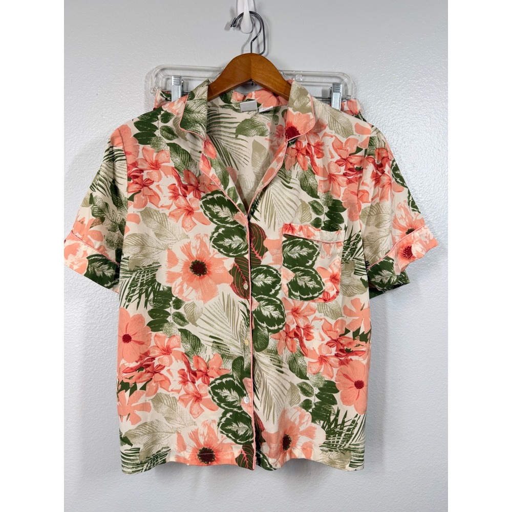 Floral Short-Sleeve Pajama Top - Peach & Green
